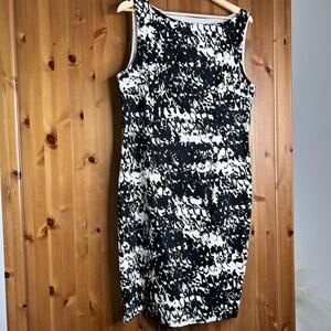 NWT Ann Taylor Sheath Midi Dress Women’s 16 Black White Career Professional Chic